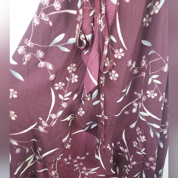Lulus Wild Winds Burgundy Floral Print High-Low Wrap Dress small - Picture 5 of 7